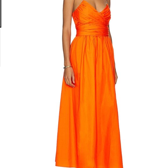Line & Dot Sunburst Orange Midi Dress Size: S - Picture 2 of 5